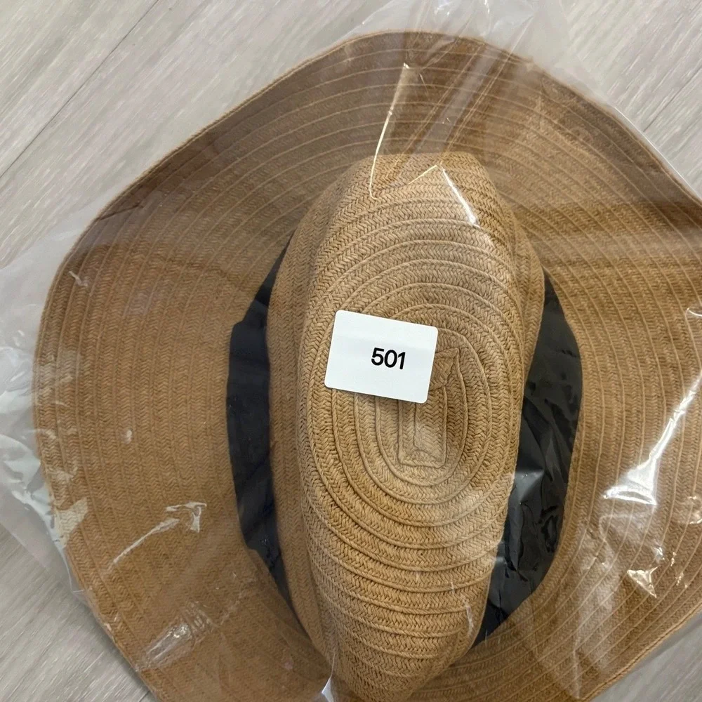 San Diego Hat Co Women Four Buttons Tan Straw Sun Hat Black Ribbon Band Women OS